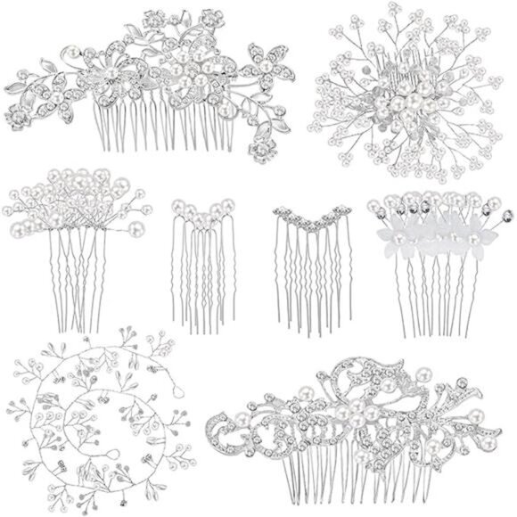 44 Pieces Wedding Hair Accessories: Faux Pearl Crystal Comb Clips,  Rhinestone